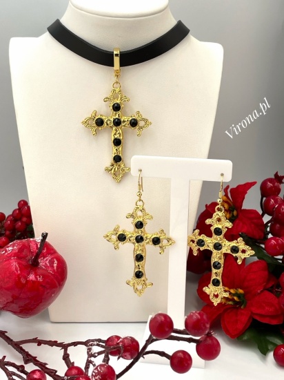  CZARNY CHOKER Z KRZYŻEM GOTYCKIM