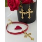 KOMPLET Czerwony CHOKER Z KRZYŻEM GOTYCKIM